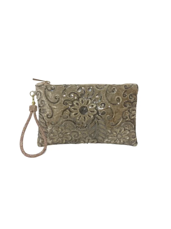 Clutch dorado floral con lentejuelas