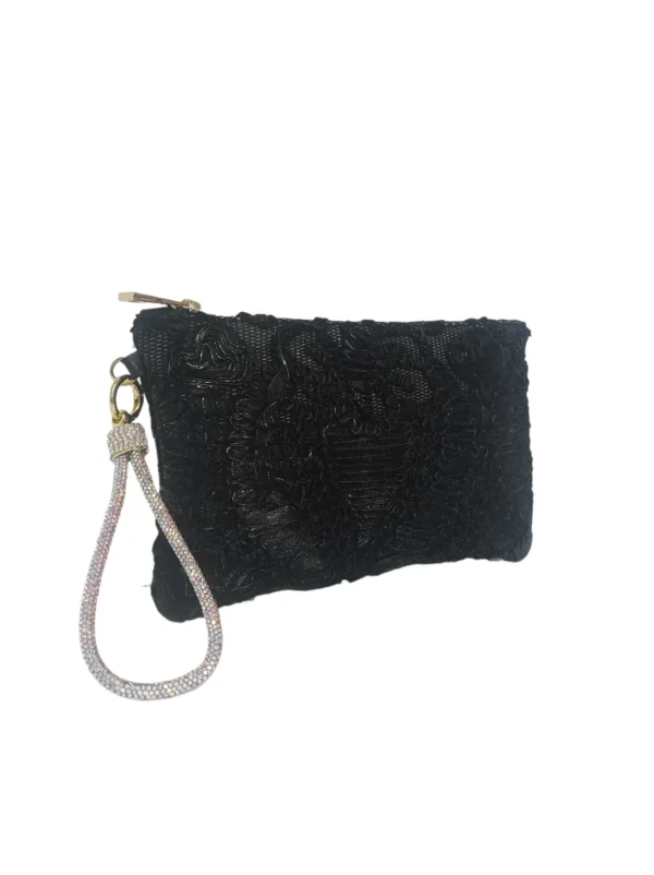 Clutch fiesta negro floral Ofelia lateral