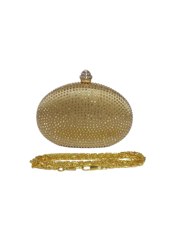 Clutch Pedreria Dorado con cadena