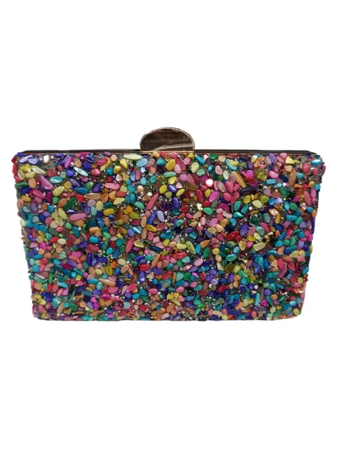 Clutch de fiesta con pedreria multicolor