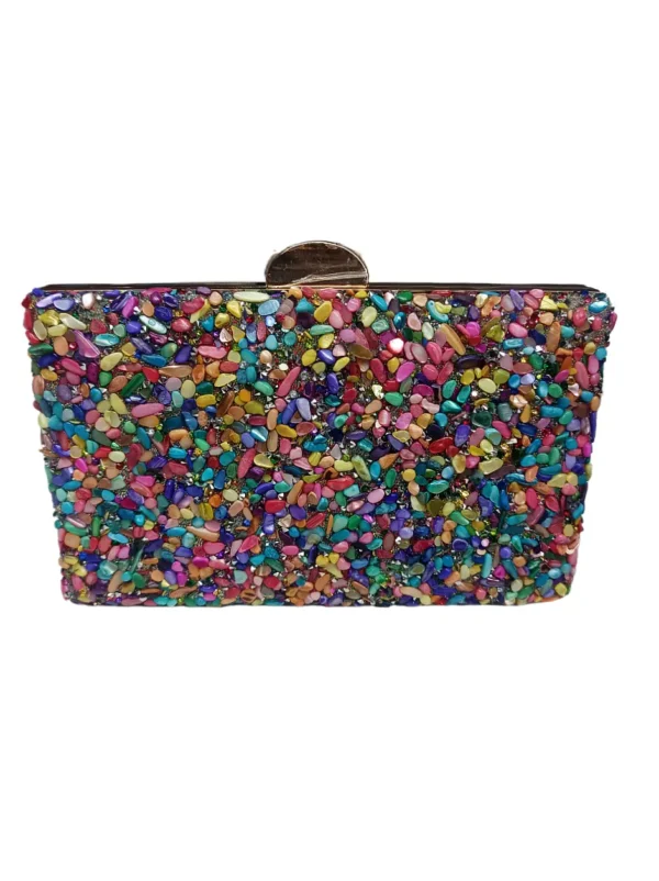 Clutch de fiesta con pedreria multicolor