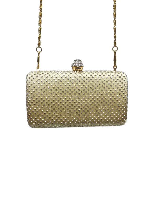 Clutch de fiesta dorado rectangular cadena